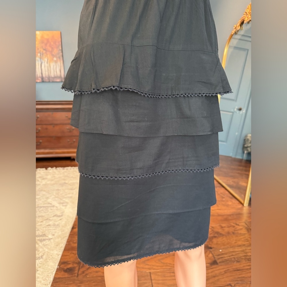 Madison Black Ruffle Bib Tiered Dress Keyhole Sleeveless Size 10 - Picture 5 of 8